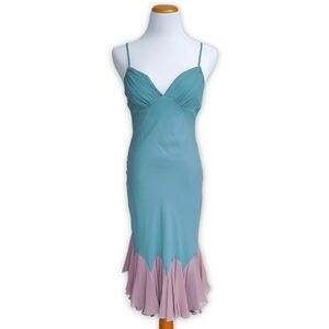 VTG Betsey Johnson New York Y2K Fairycore Silk Ruffle Midi Dress Size 8